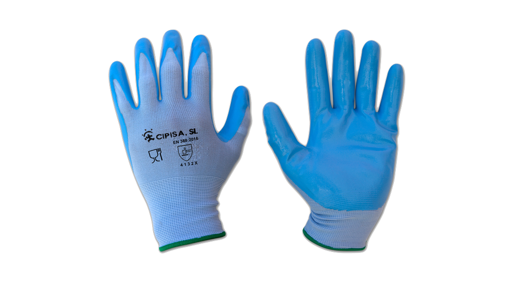 Guante soporte poliéster nitrilo azul GU079003